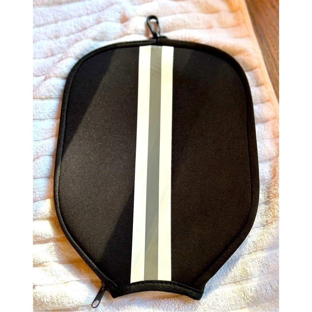 Black With Grey and White Stripes Neoprene Pickleball Cover